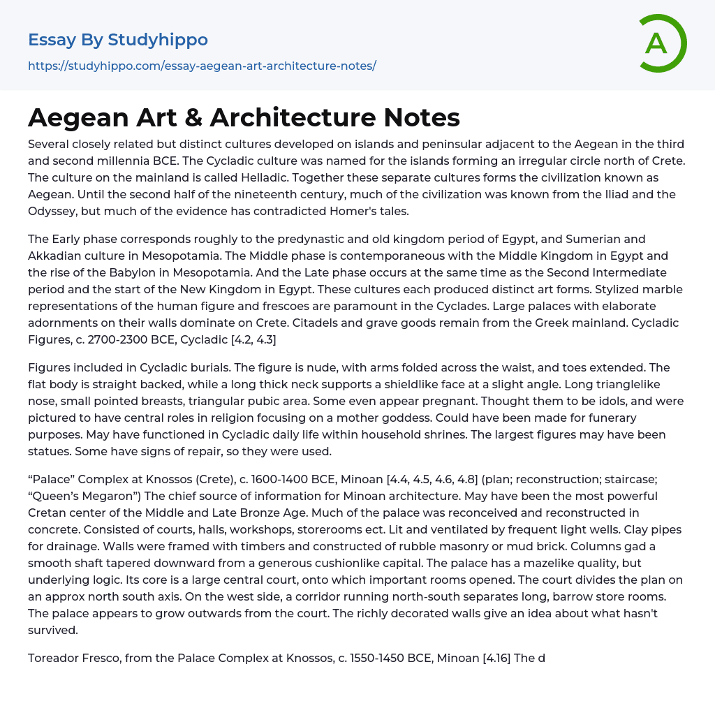Aegean Art & Architecture Notes Essay Example