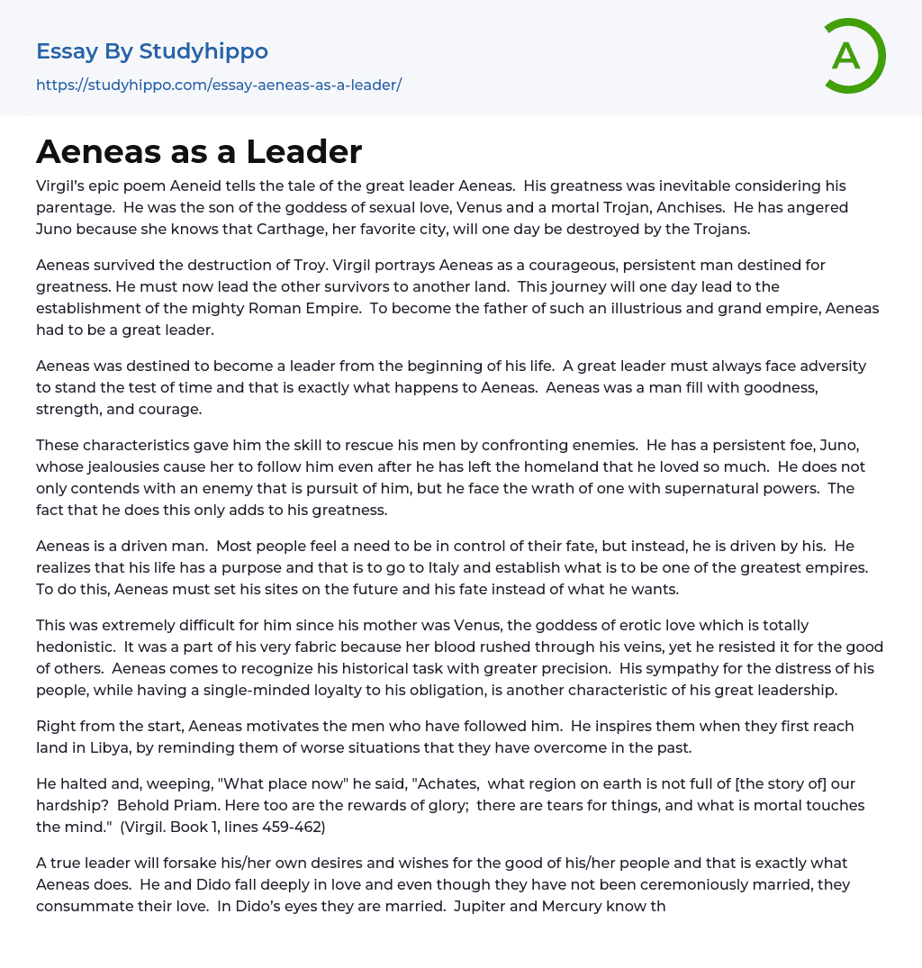 Aeneas as a Leader Essay Example