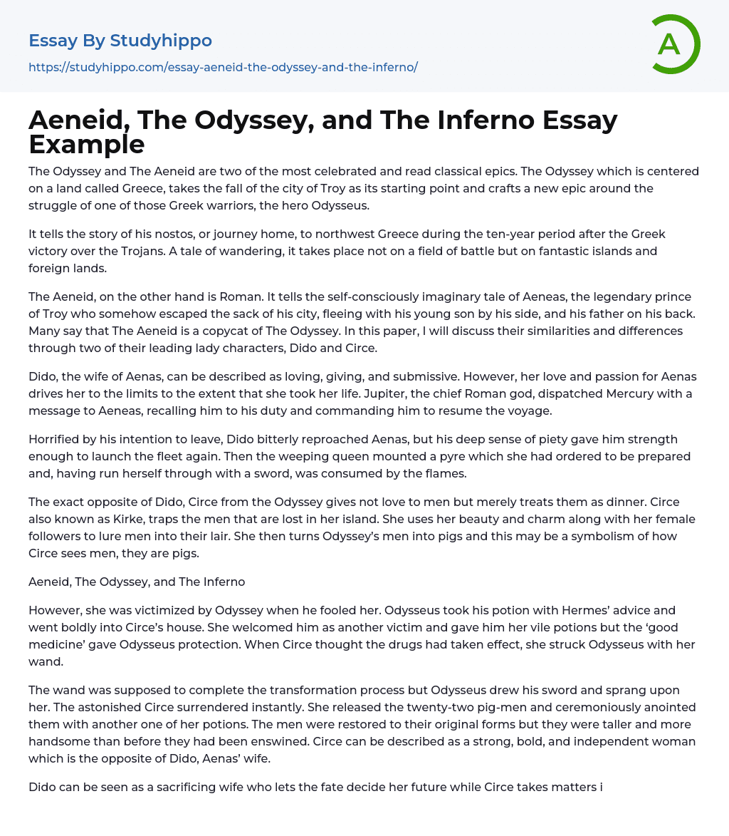 Aeneid, The Odyssey, and The Inferno Essay Example