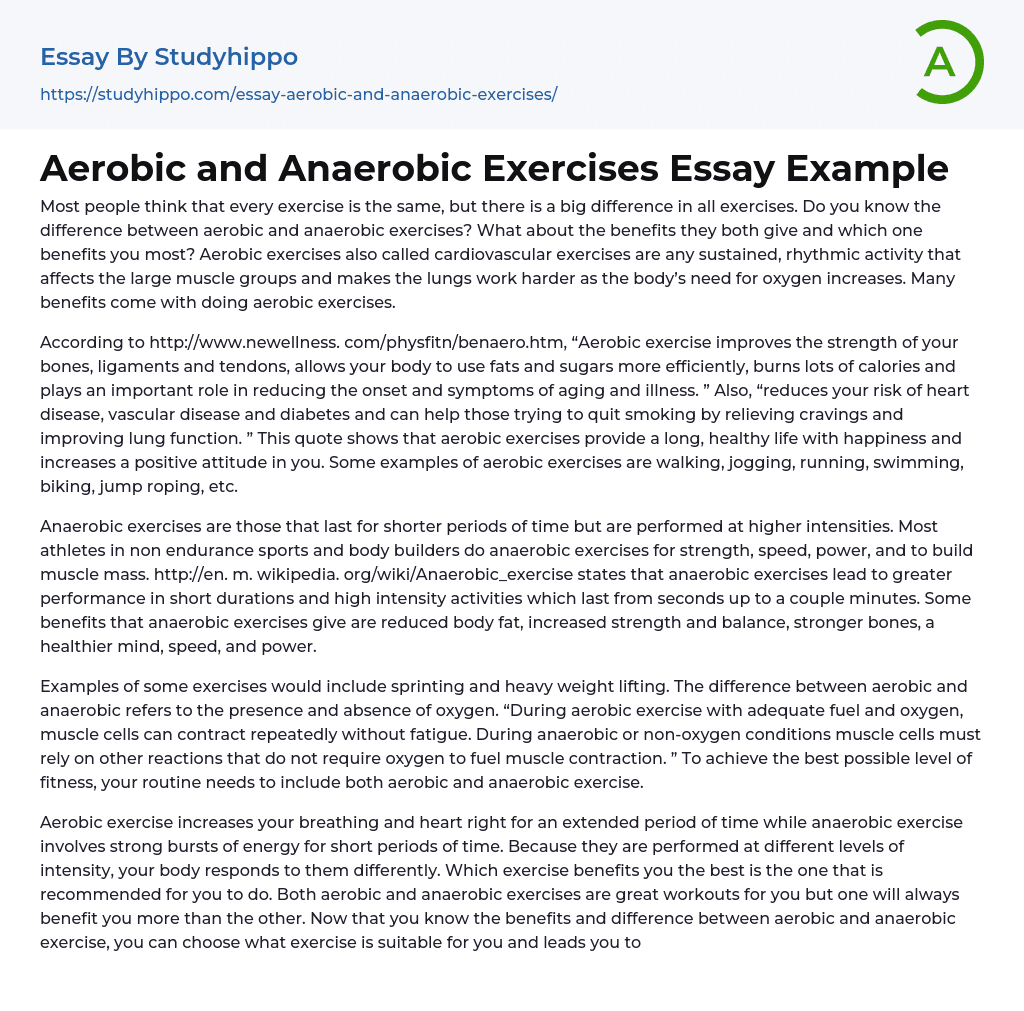 Aerobic and Anaerobic Exercises Essay Example