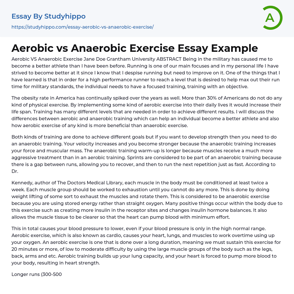 Aerobic vs Anaerobic Exercise Essay Example