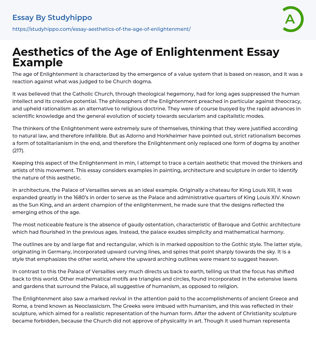 Aesthetics of the Age of Enlightenment Essay Example