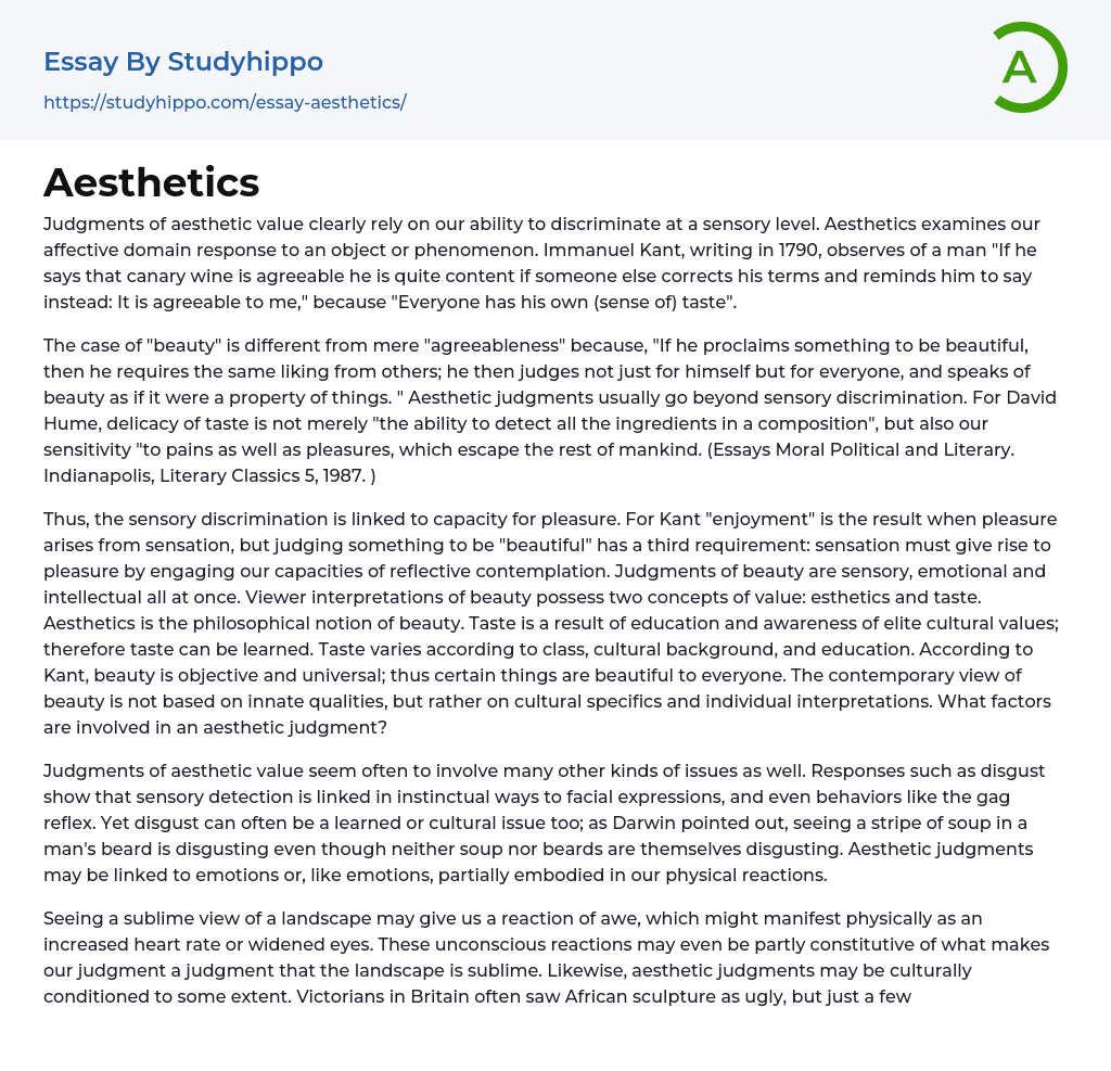 Aesthetics Essay Example