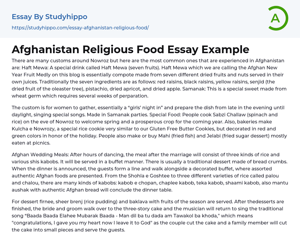 Afghanistan Religious Food Essay Example