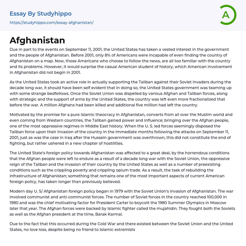 Afghanistan Essay Example