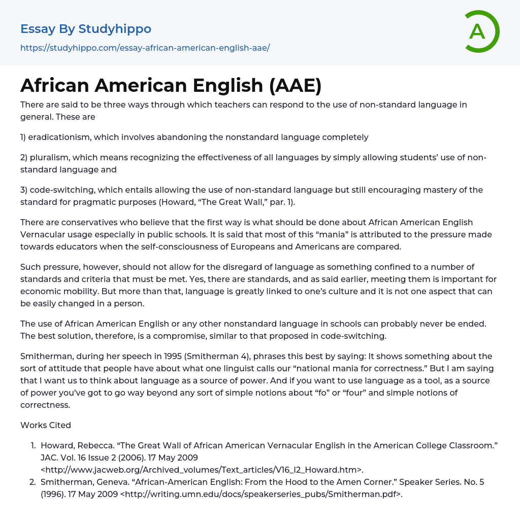 African American English (AAE) Essay Example