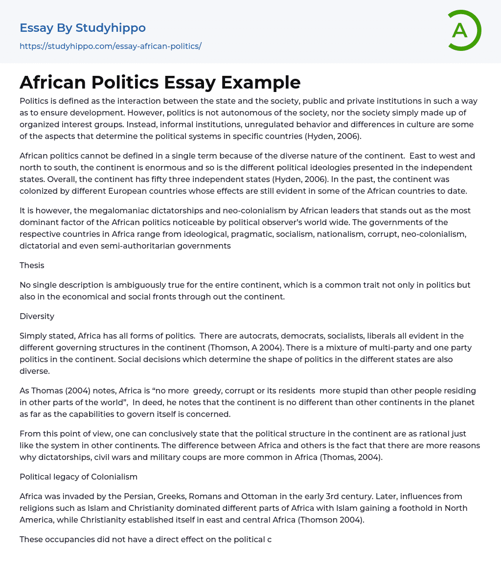 write an essay on politics in modern african poetry