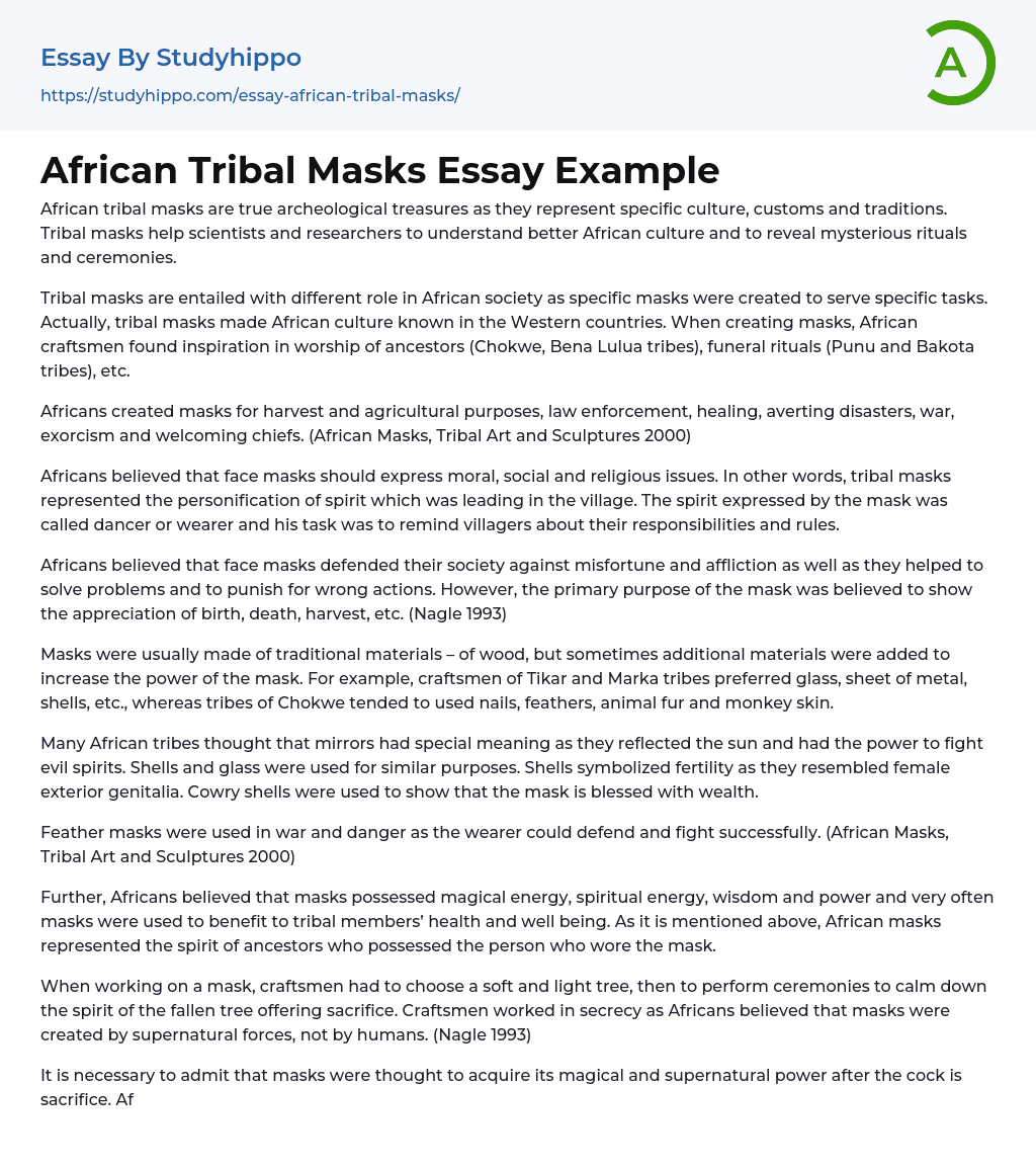 African Tribal Masks Essay Example