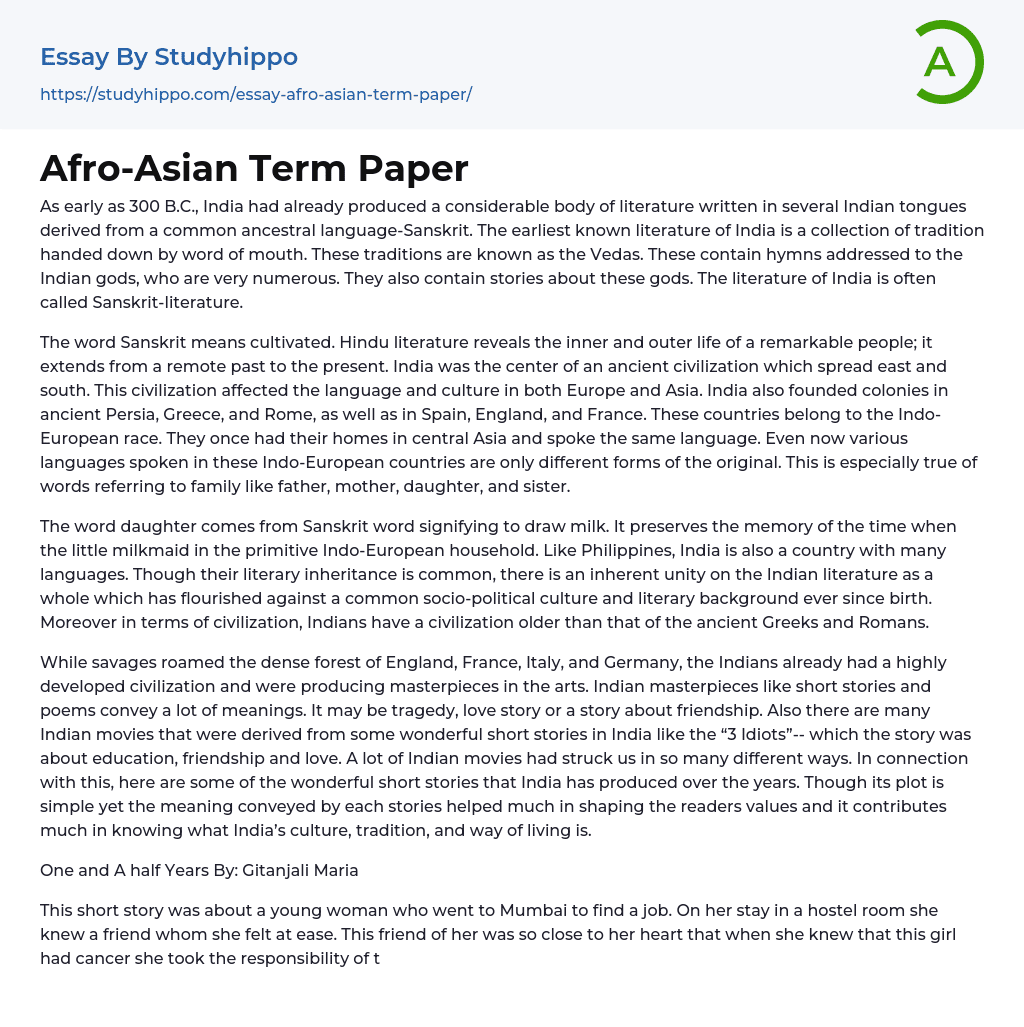 Afro-Asian Term Paper Essay Example