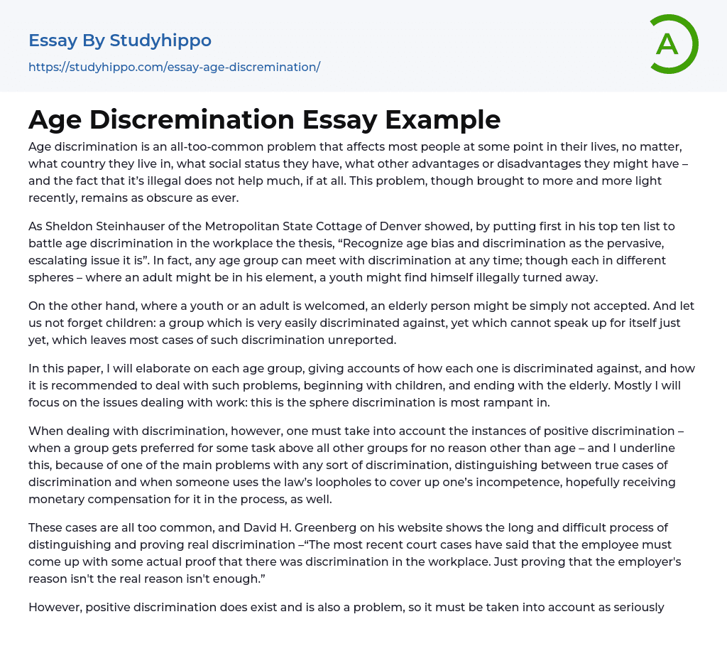 Age Discremination Essay Example