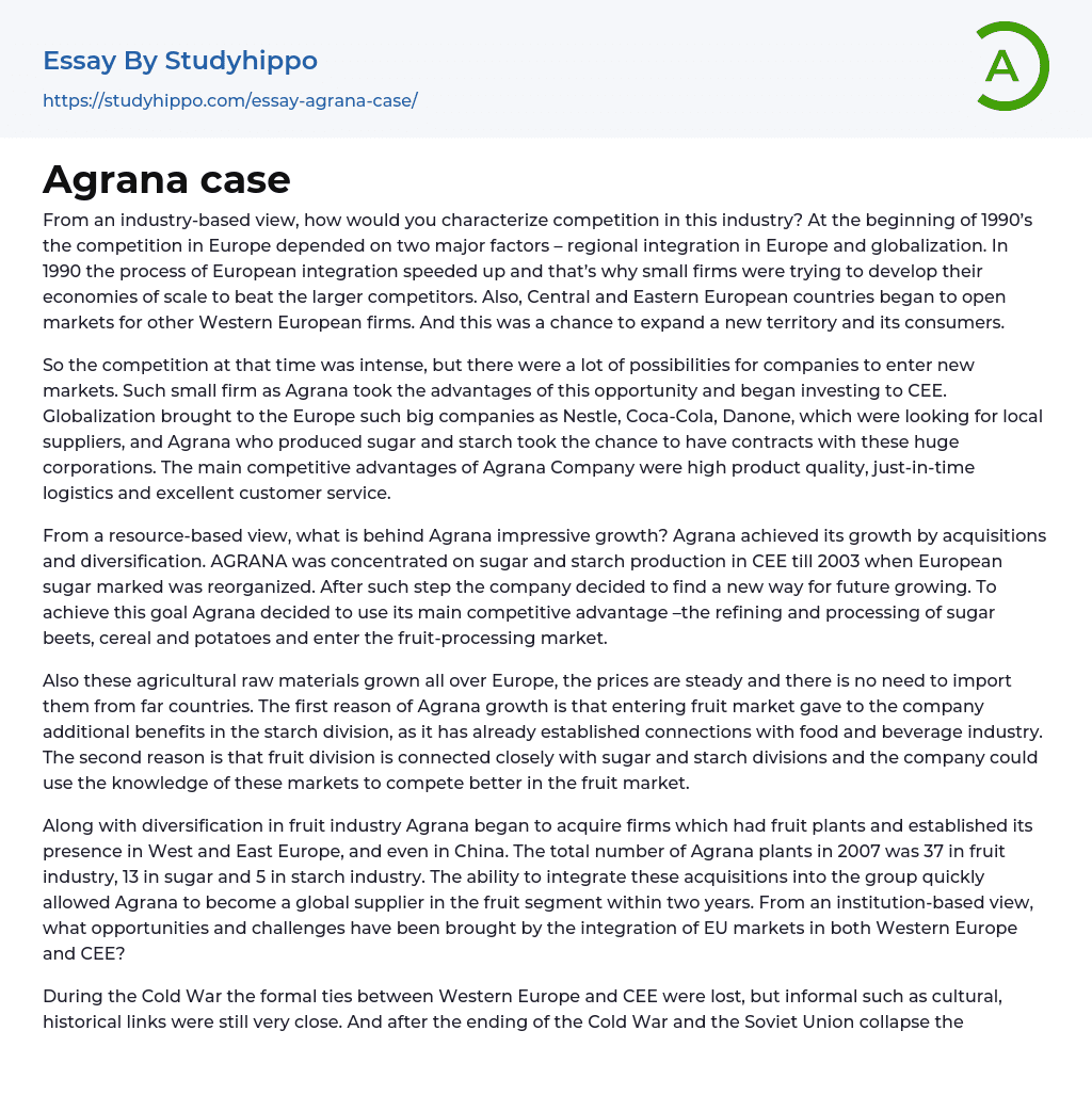 Agrana case Essay Example