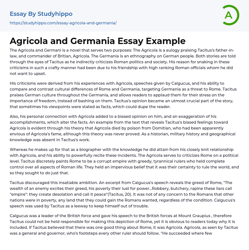 Agricola and Germania Essay Example