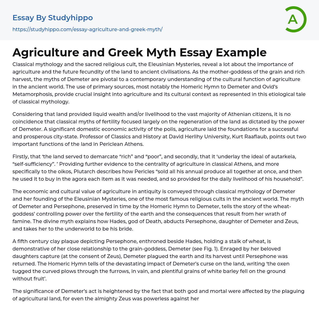 Agriculture and Greek Myth Essay Example