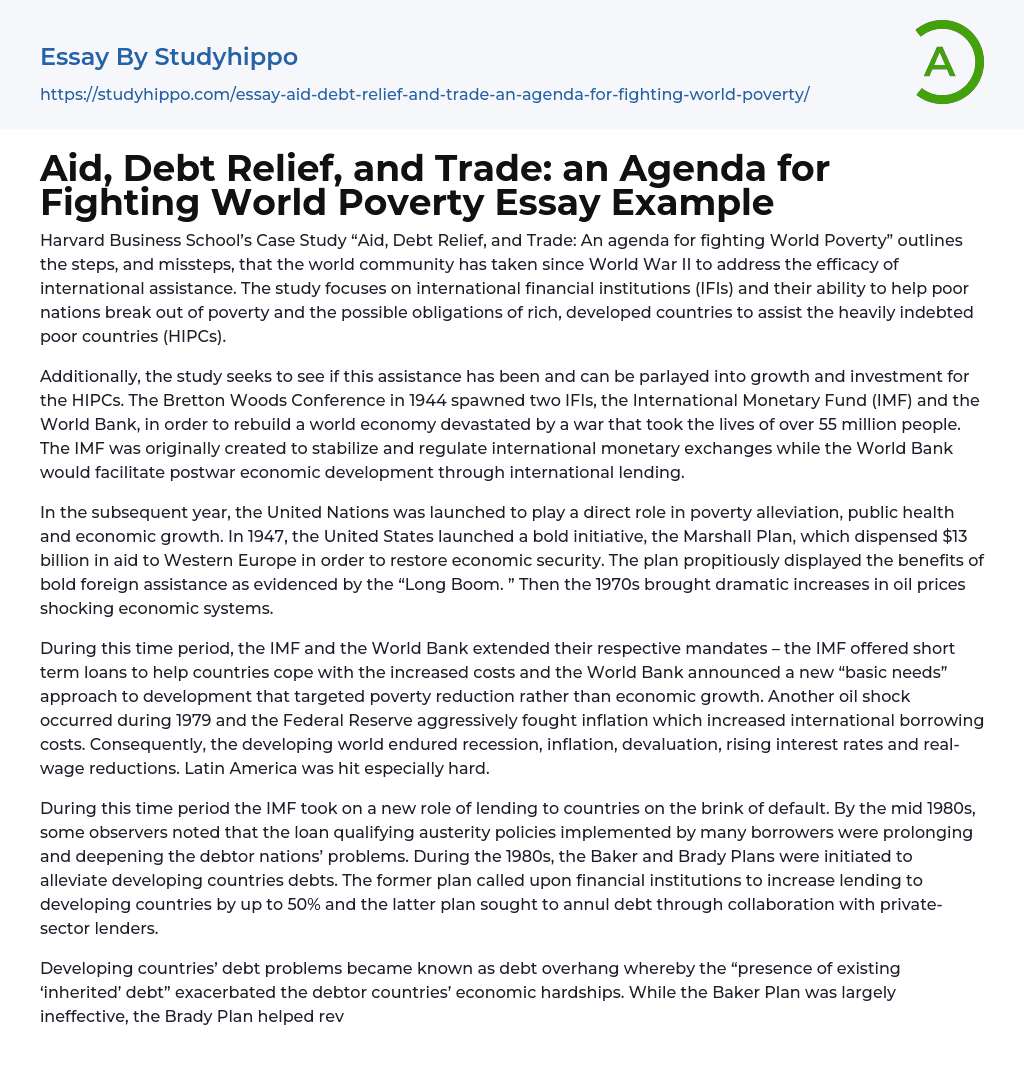 Aid, Debt Relief, and Trade: an Agenda for Fighting World Poverty Essay Example
