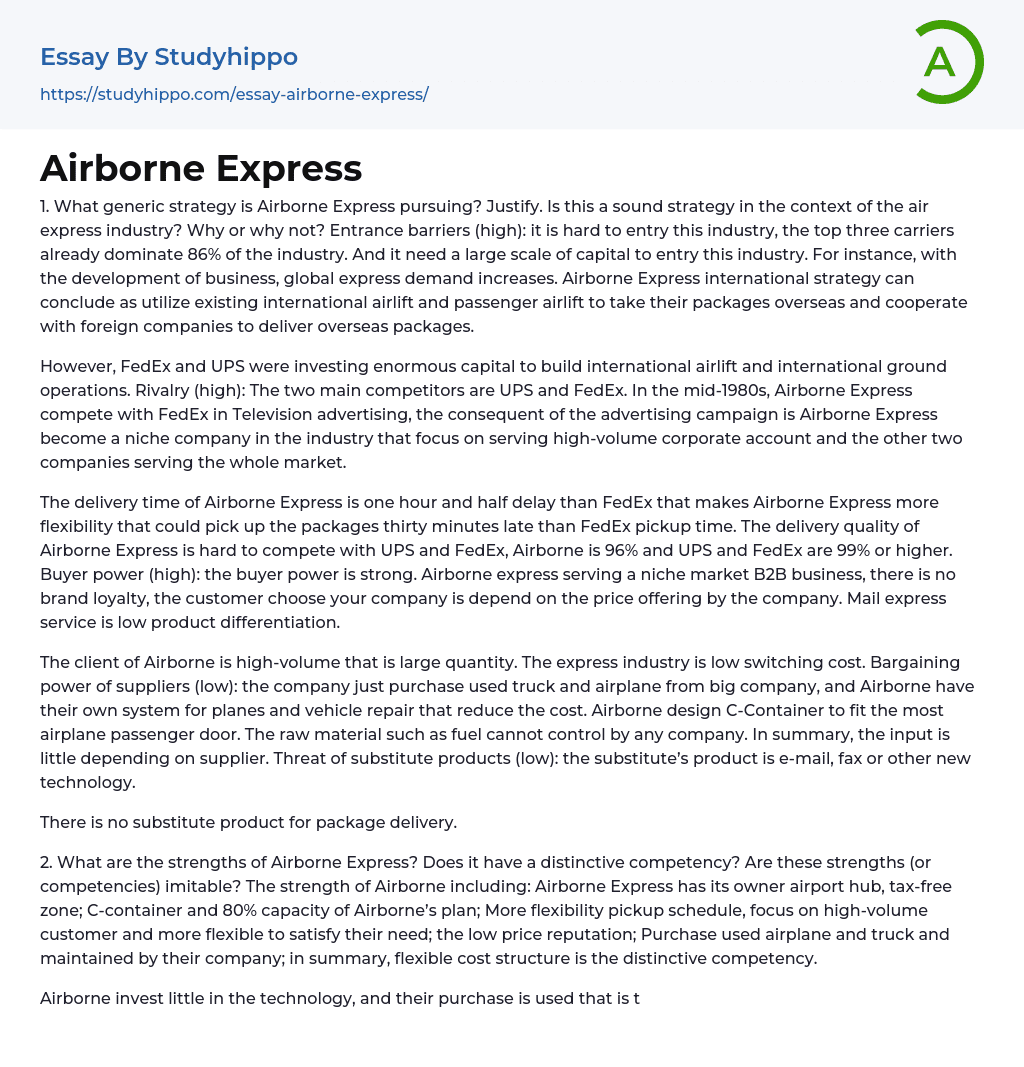 Airborne Express Essay Example