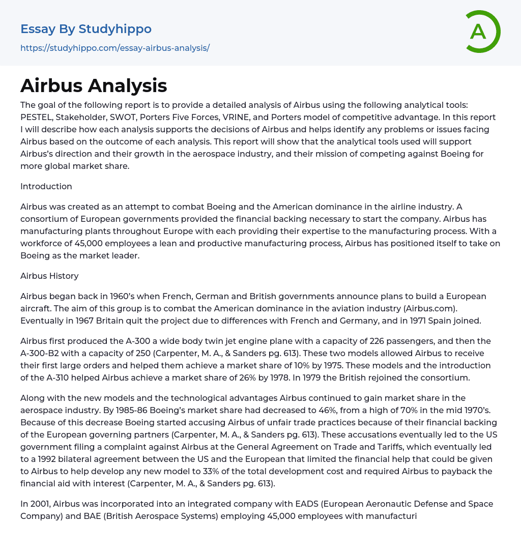 Airbus Analysis Essay Example