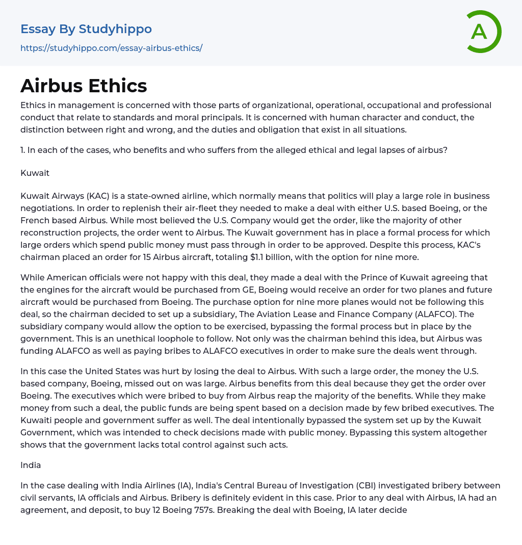 Airbus Ethics Essay Example