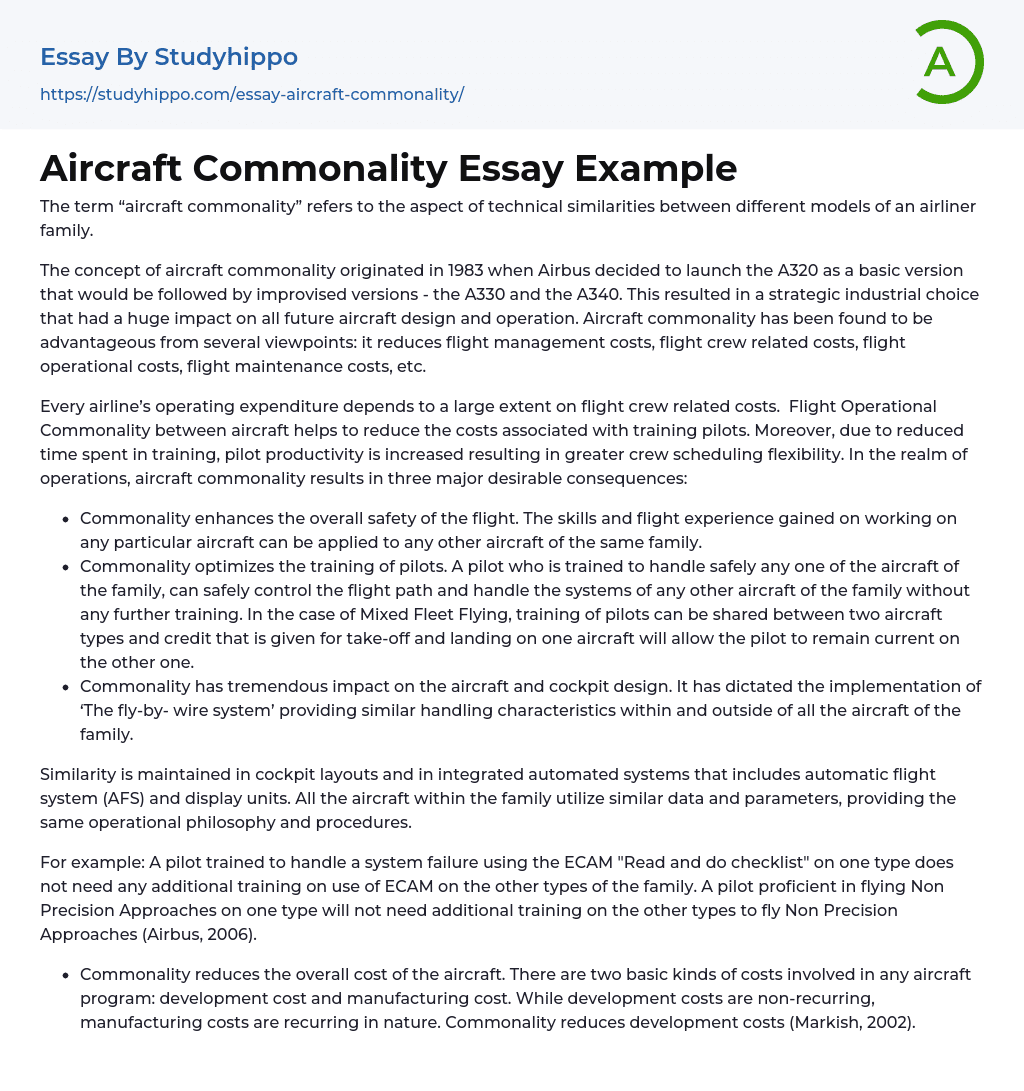 Aircraft Commonality Essay Example