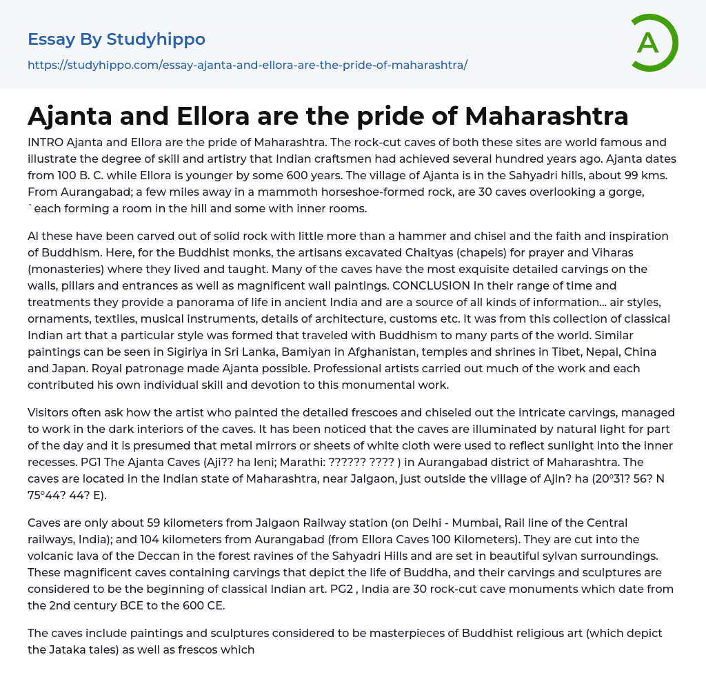 Ajanta and Ellora are the pride of Maharashtra Essay Example