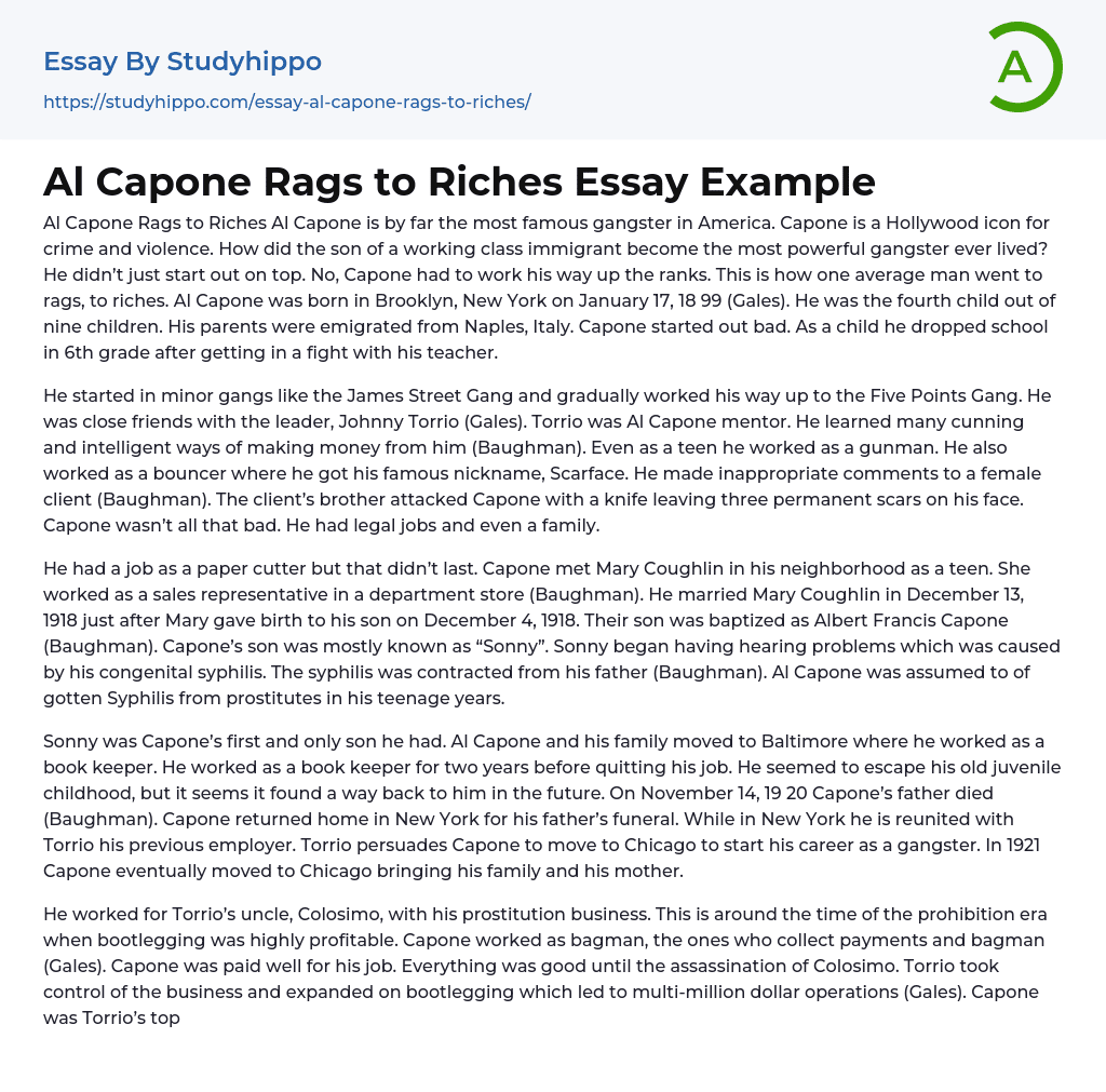 Al Capone Rags to Riches Essay Example