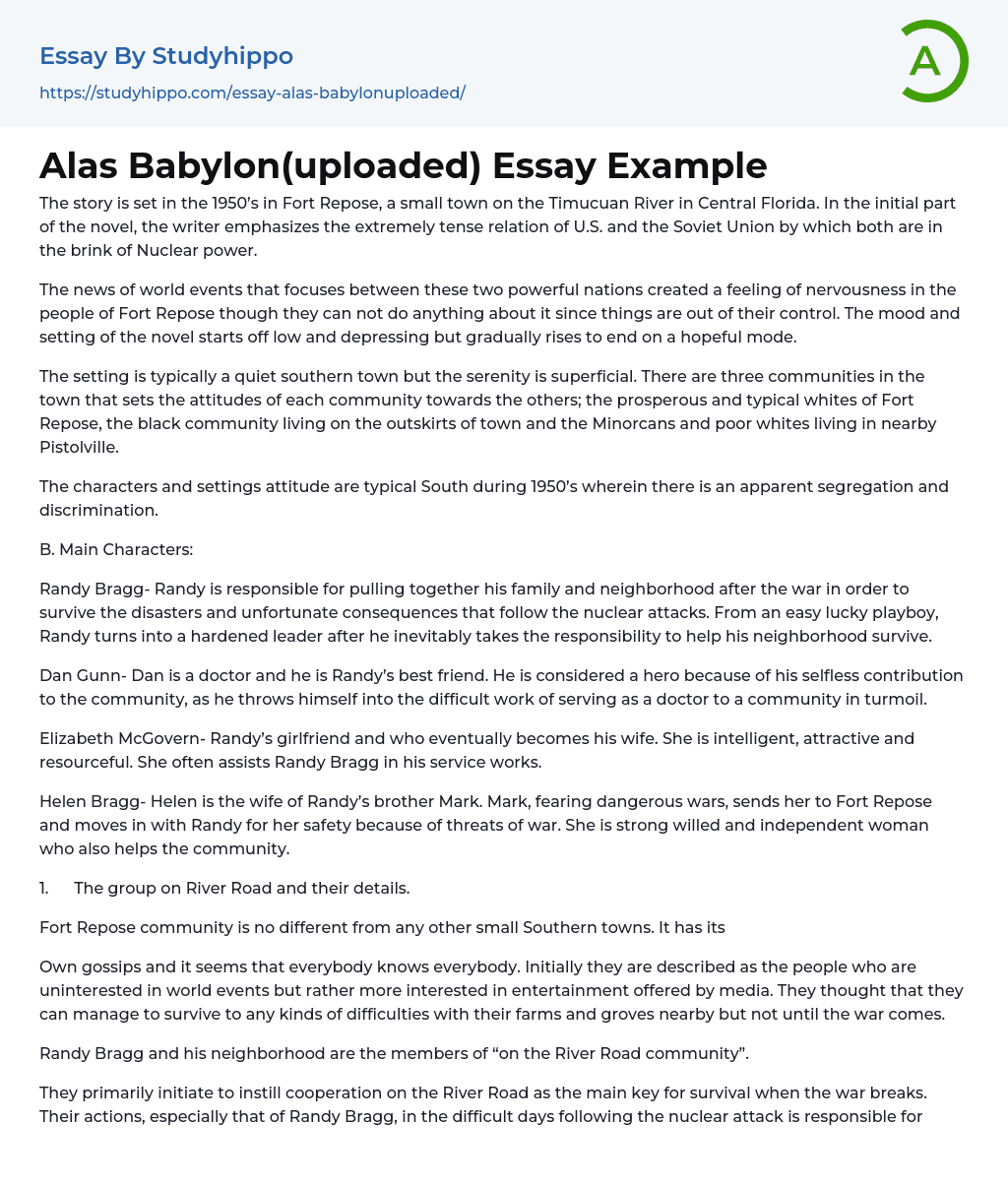 Alas Babylon(uploaded) Essay Example