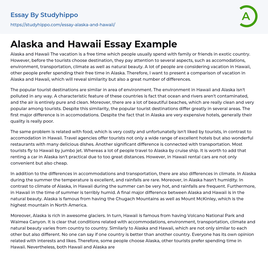 Alaska and Hawaii Essay Example