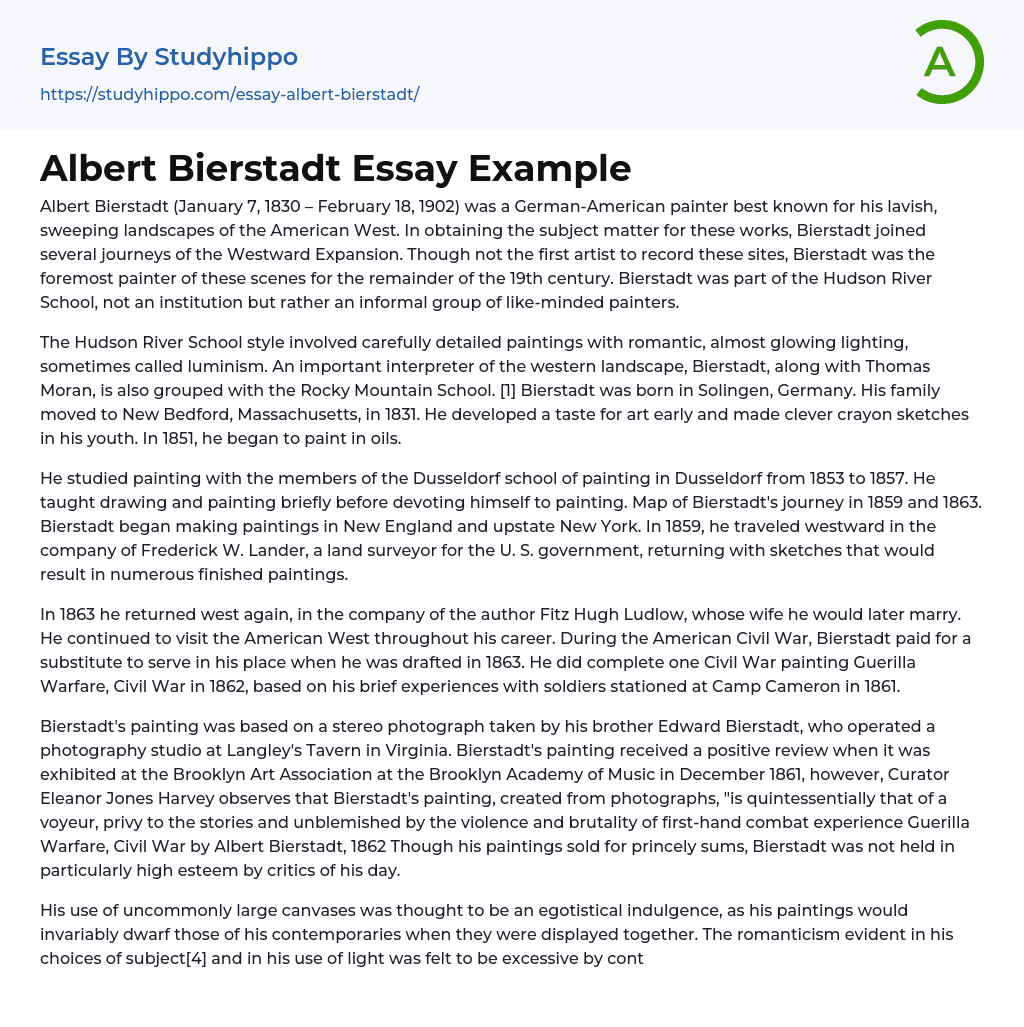 Albert Bierstadt Essay Example