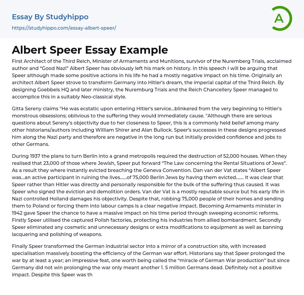 Albert Speer Essay Example