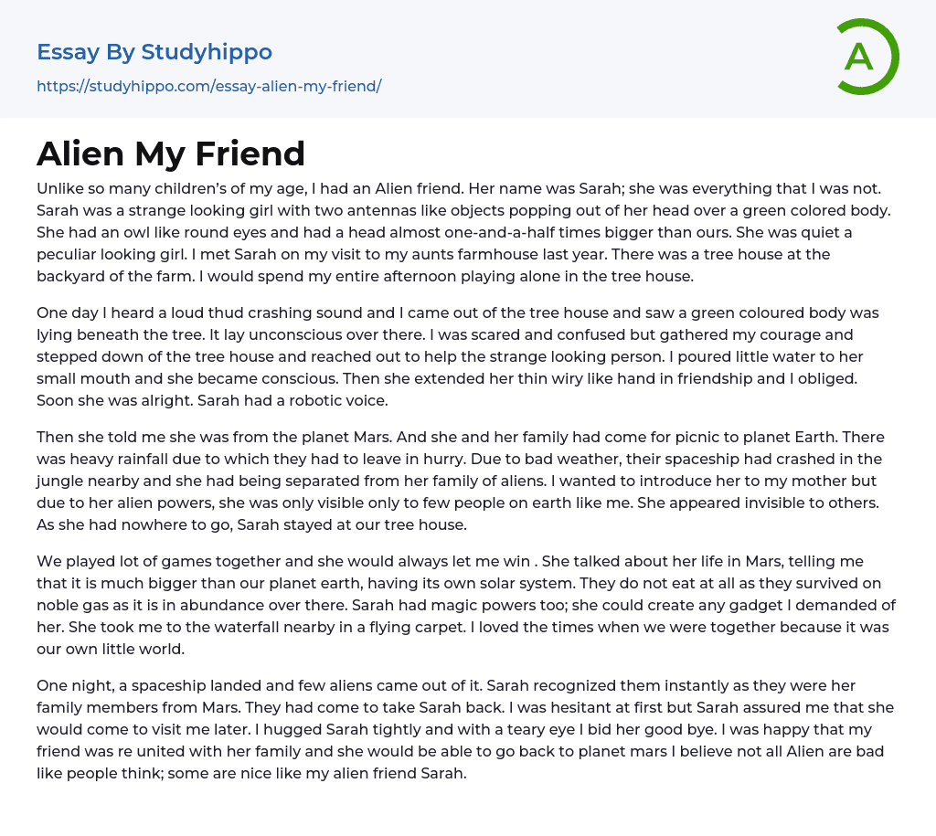 Alien My Friend Essay Example