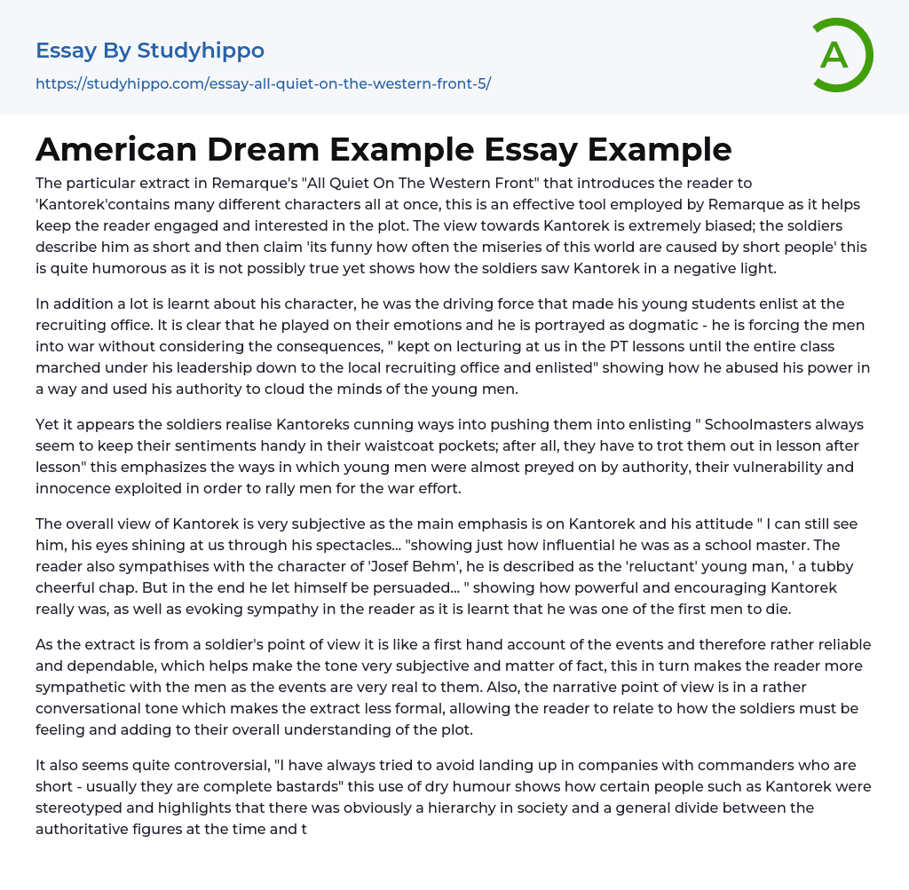 American Dream Example Essay Example