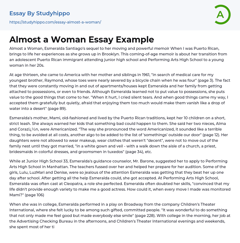 Almost a Woman Essay Example
