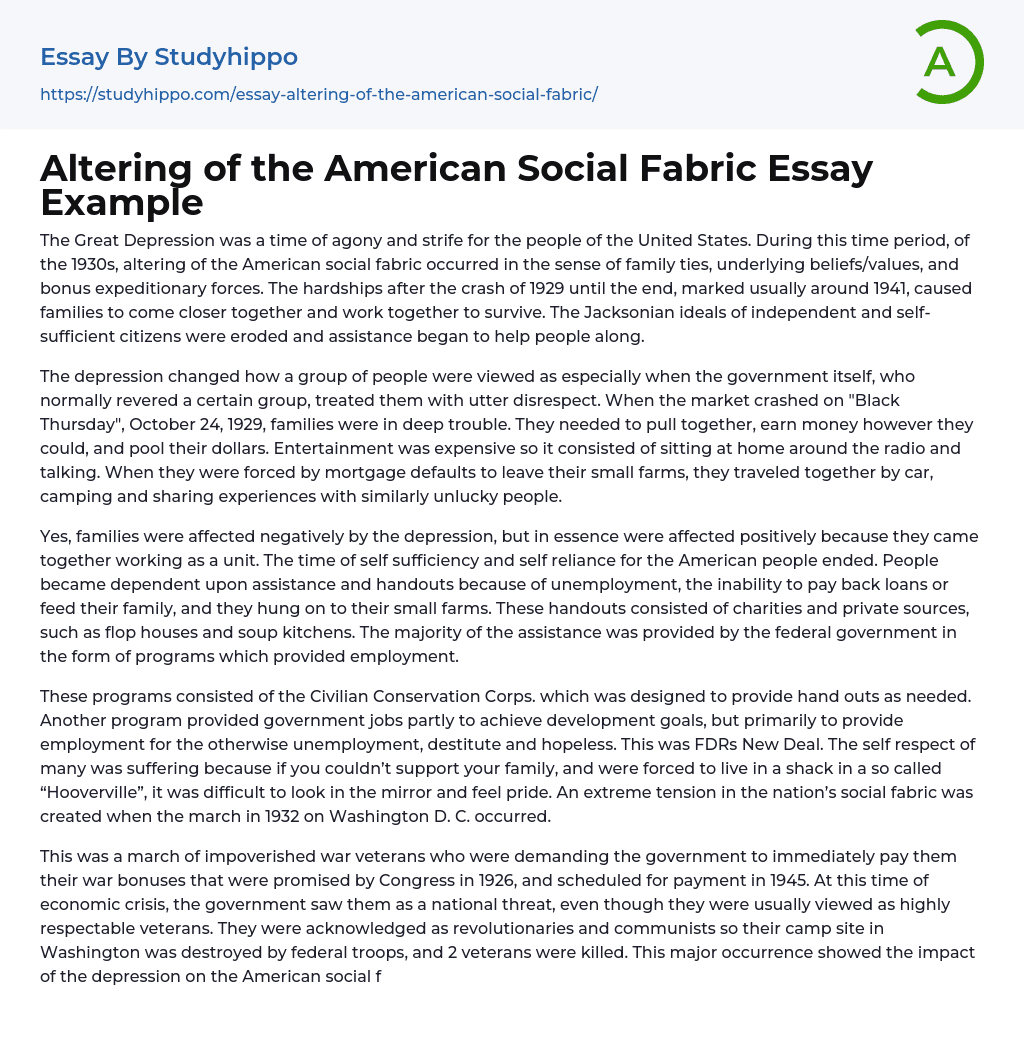 Altering of the American Social Fabric Essay Example