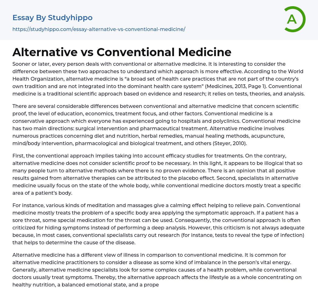 Alternative Vs Conventional Medicine Essay Example StudyHippo