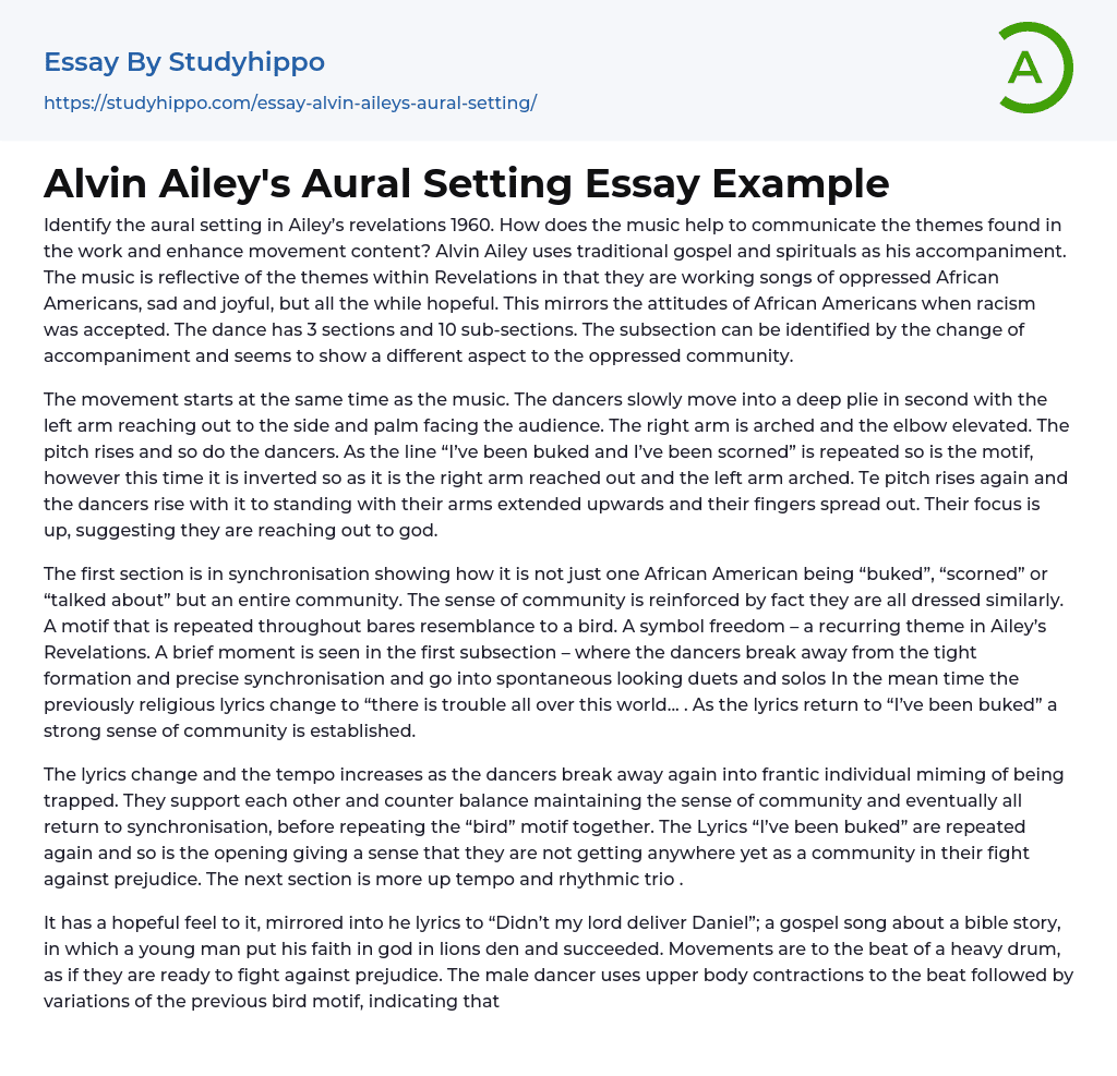 Alvin Ailey’s Aural Setting Essay Example