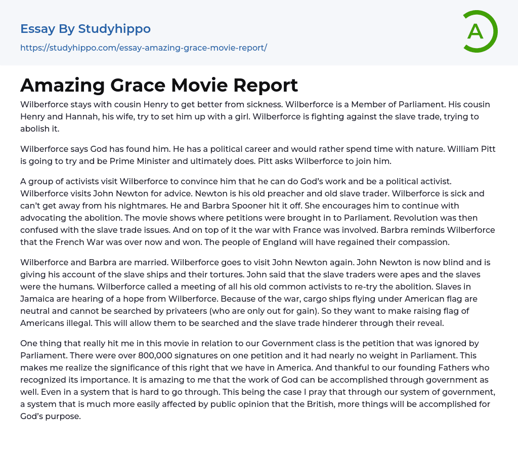Amazing Grace Movie Report Essay Example