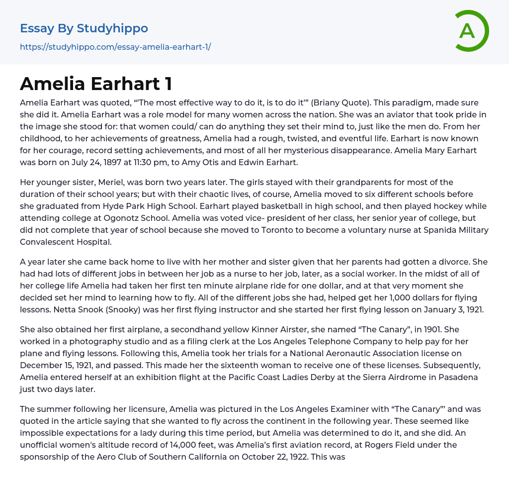 Amelia Earhart 1 Essay Example