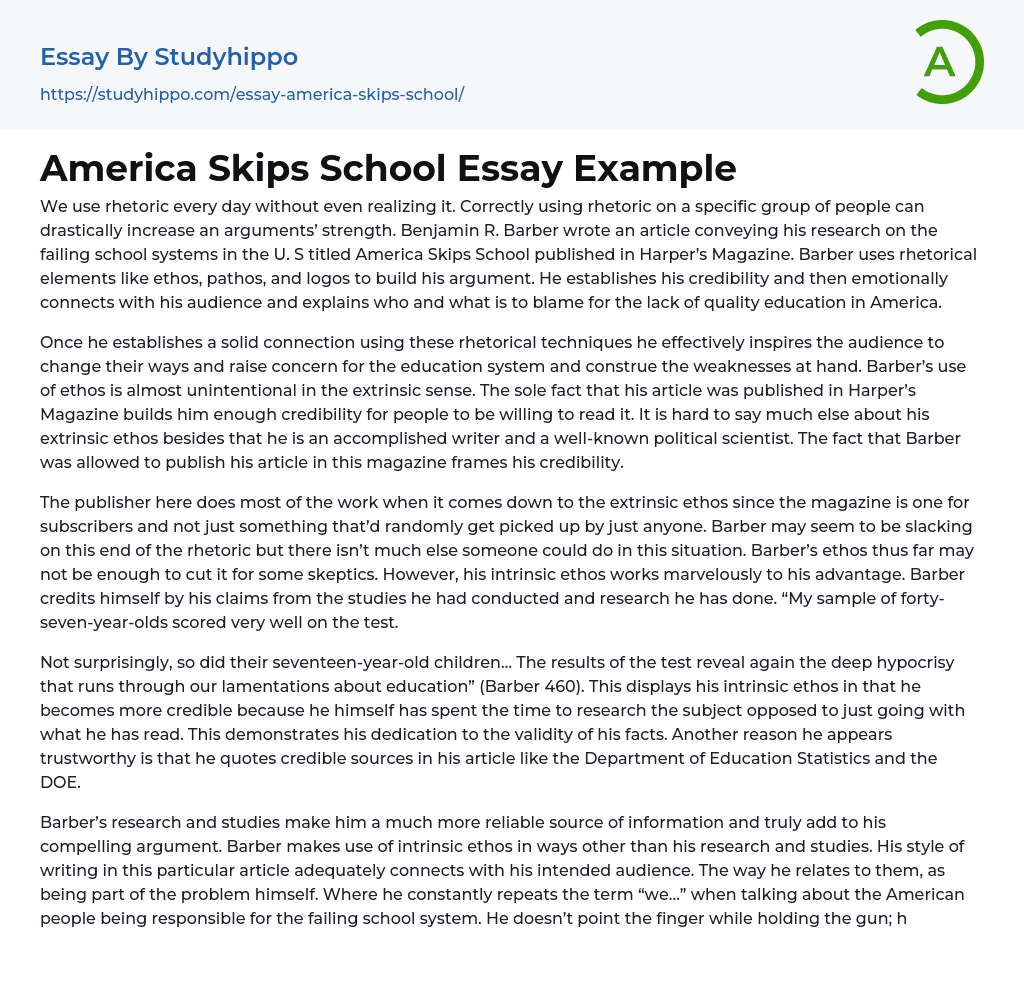 short essay on skipping school