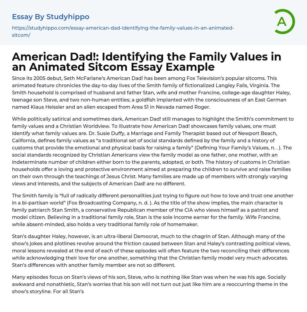 American Dad!: Identifying the Family Values in an Animated Sitcom Essay Example