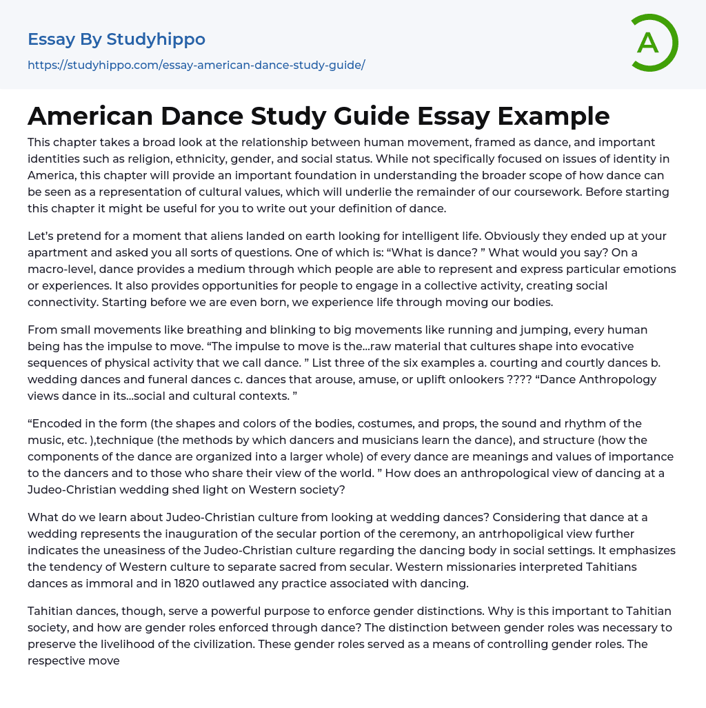 American Dance Study Guide Essay Example