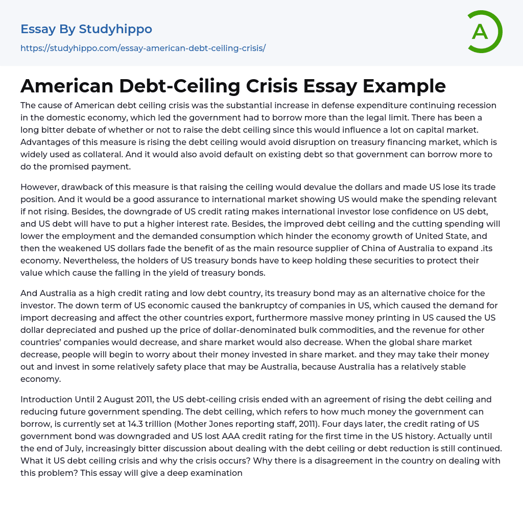 American Debt-Ceiling Crisis Essay Example