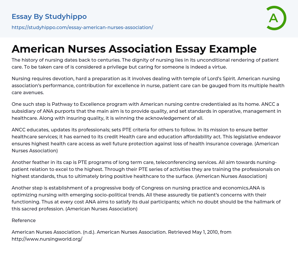 American Nurses Association Essay Example