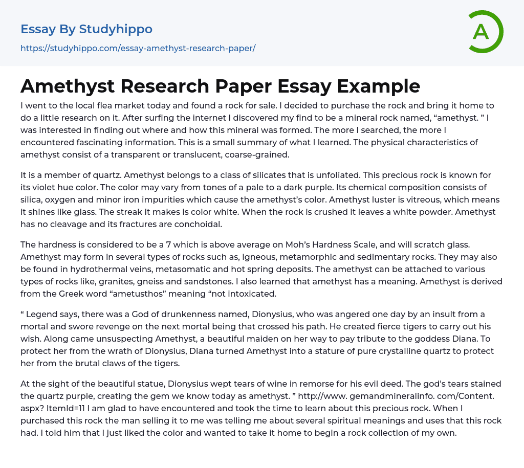 Amethyst Research Paper Essay Example