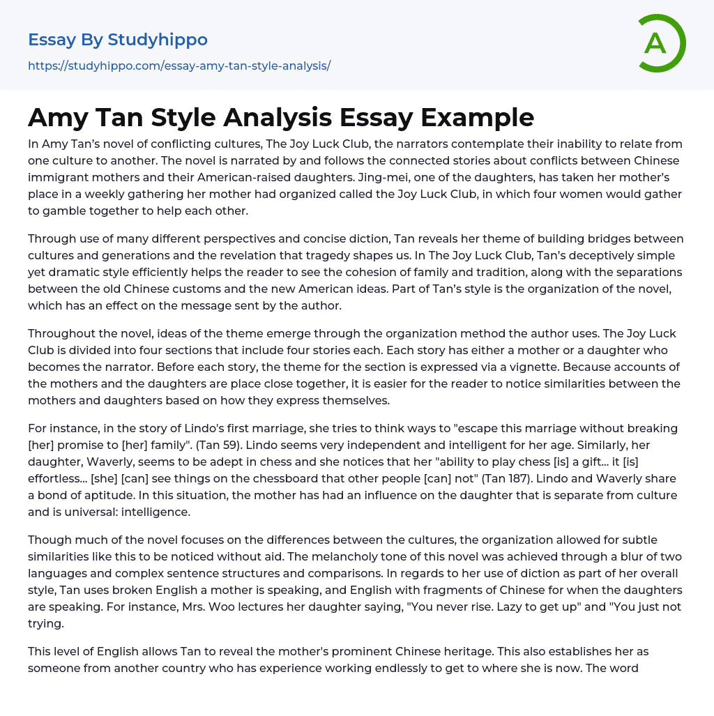 Amy Tan Style Analysis Essay Example