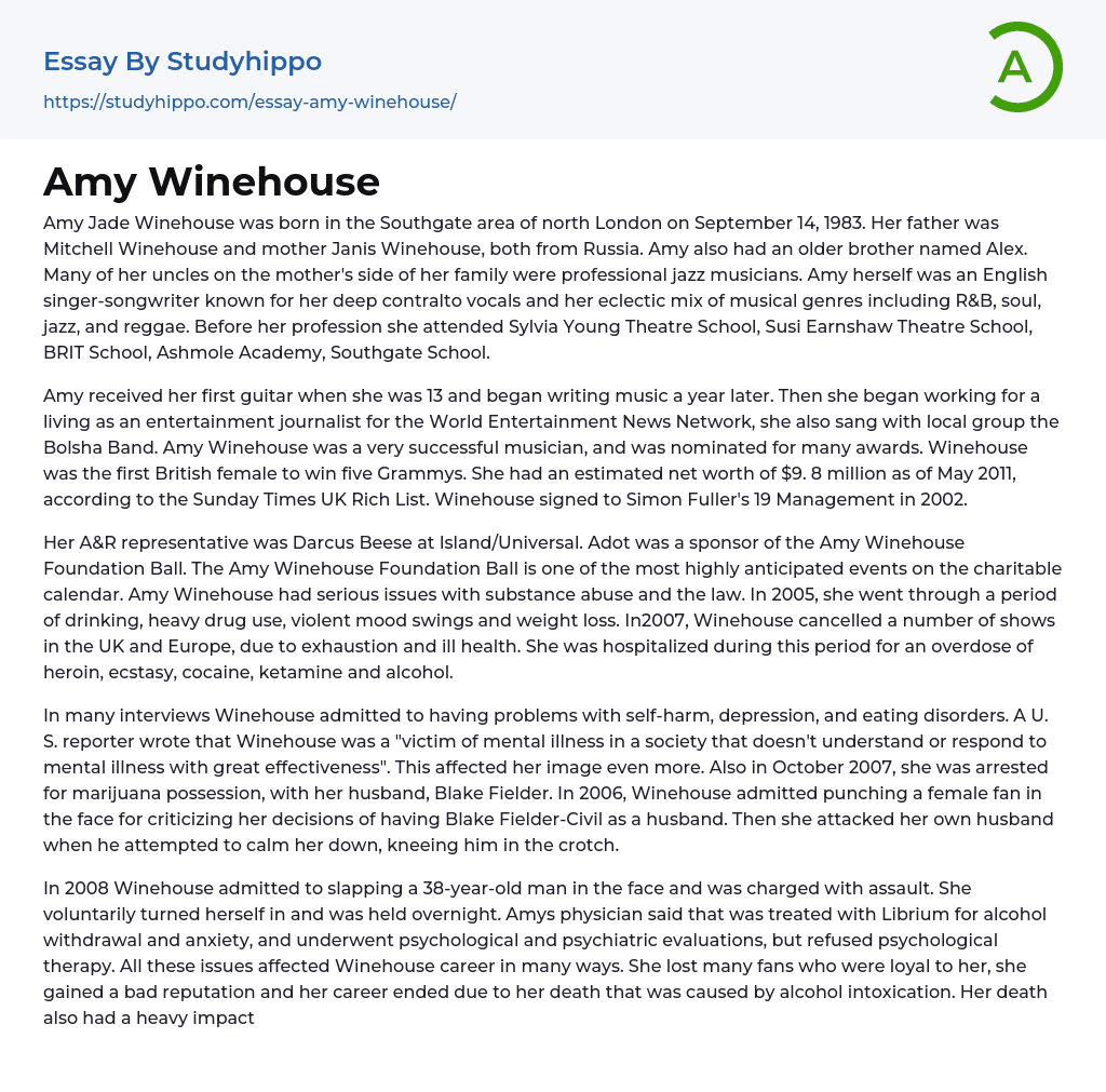 Amy Winehouse Essay Example