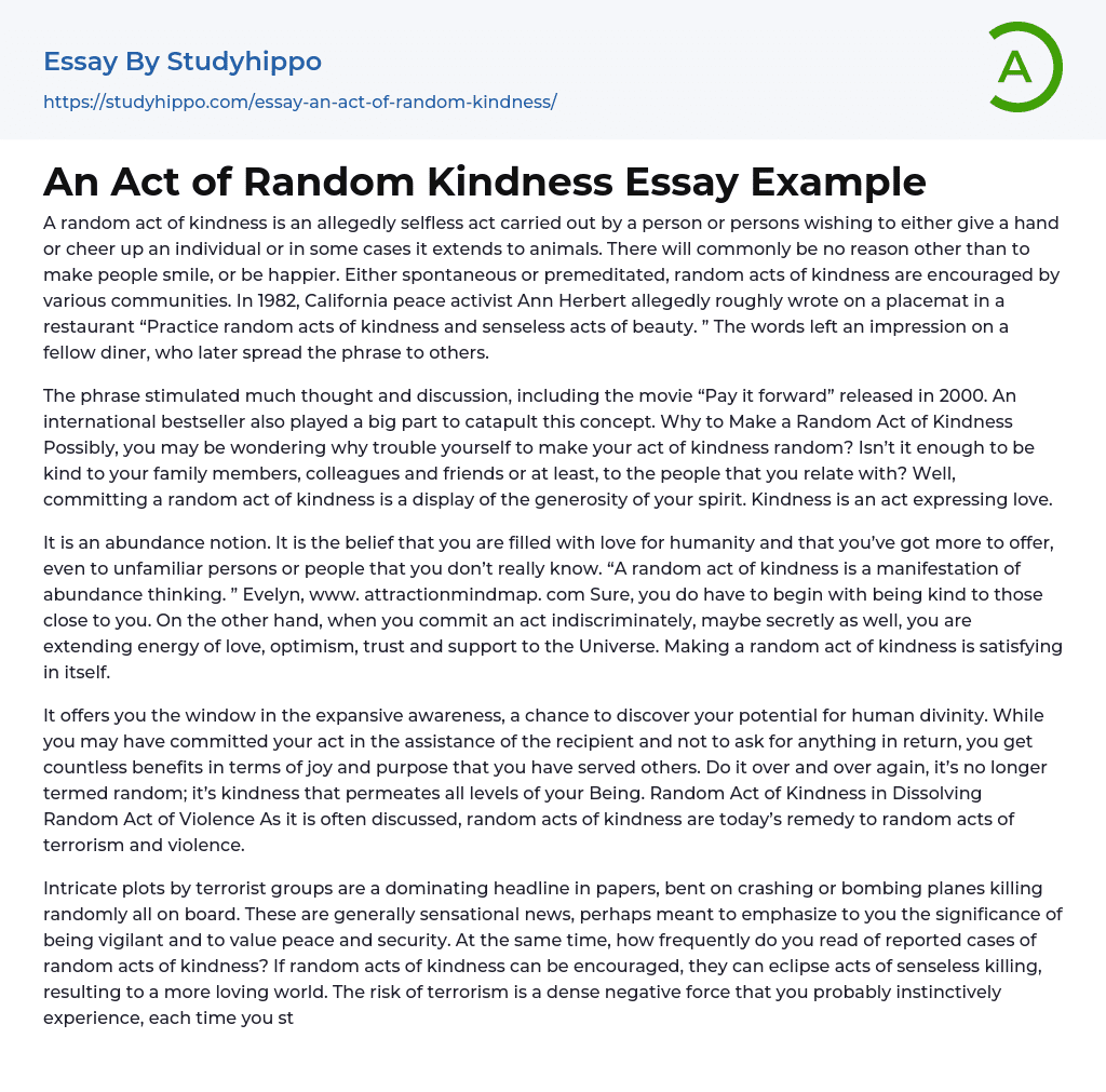 narrative essay a random act of kindness