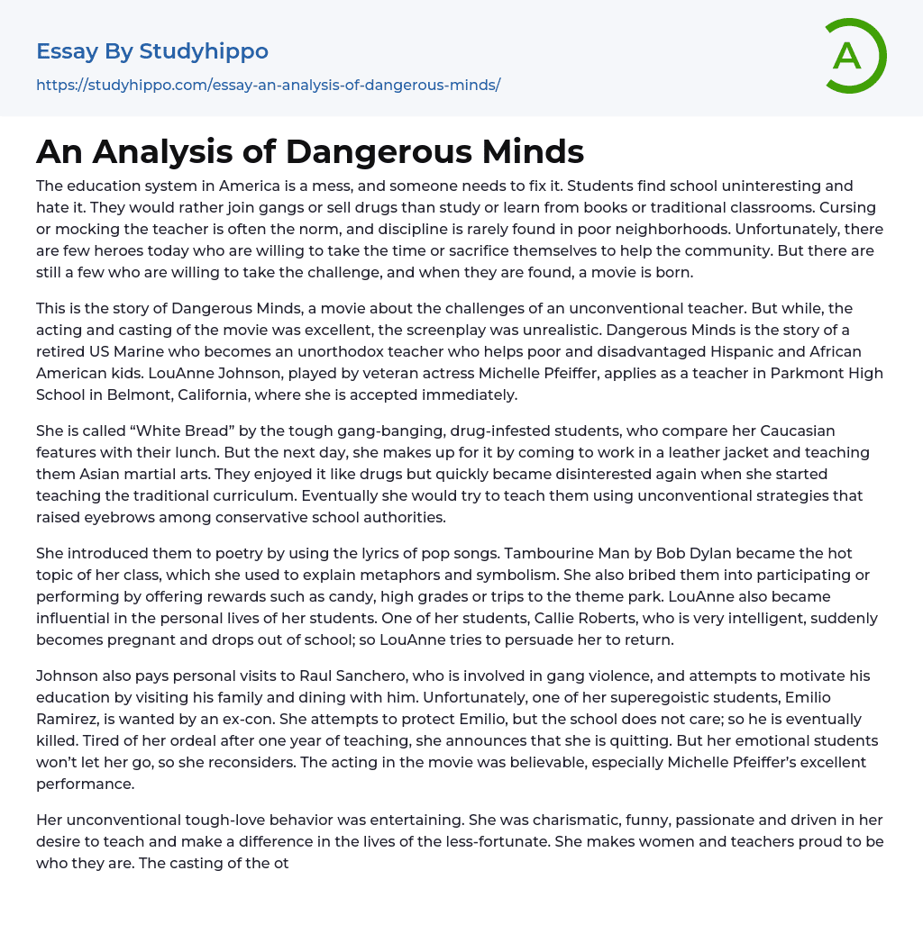 An Analysis of Dangerous Minds Essay Example