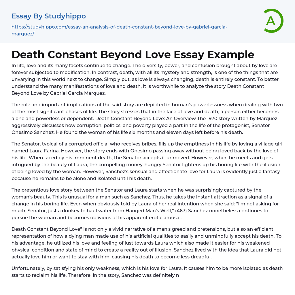 Death Constant Beyond Love Essay Example