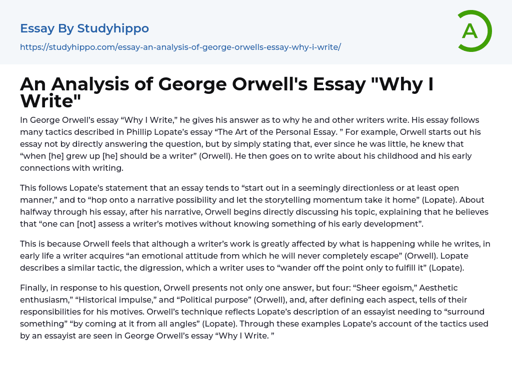 An Analysis of George Orwell’s Essay “Why I Write”