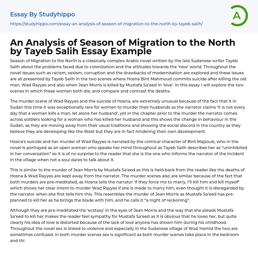 An Analysis of Season of Migration to the North by Tayeb Salih Essay Example