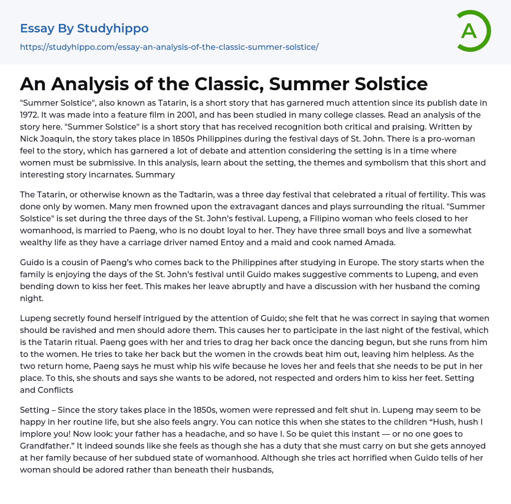 An Analysis of the Classic, Summer Solstice Essay Example